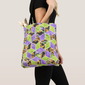 TOTE BAG PURPLE NOIR ORANGE VERT DIAMOND MOTIF