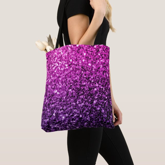 Tote Bag Purple Pink Ombre faux parties scintillant scintil (De près)