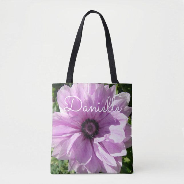 Tote Bag Purple Printemps rose fleurs florales Dames Nom Sa (Devant)