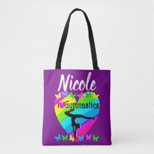 TOTE BAG PURPLE RAINBOW I LOVE GYMNASTICS DESIGN