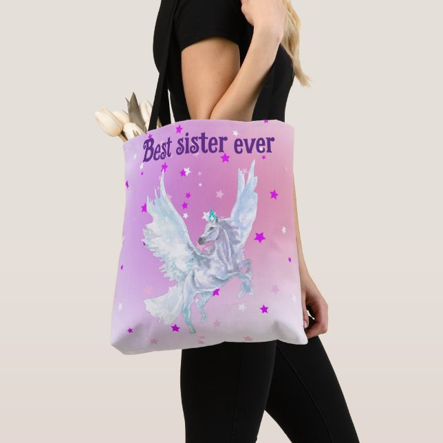 Tote Bag purple start Magical white unicorn (De près)