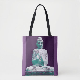 Tote Bag Purple Turquoise paisible Happy Bouddha
