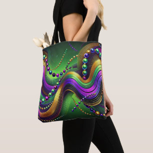 TOTE BAG PURPLE VERT OR MARDI GRAS VAGUES & PAIES