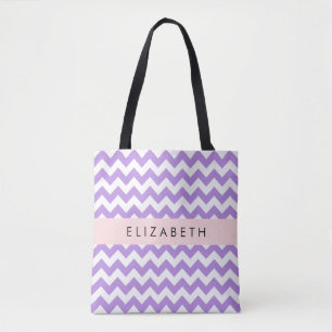 Tote Bag Purple Zigzag, Purple Chevron, Votre Nom