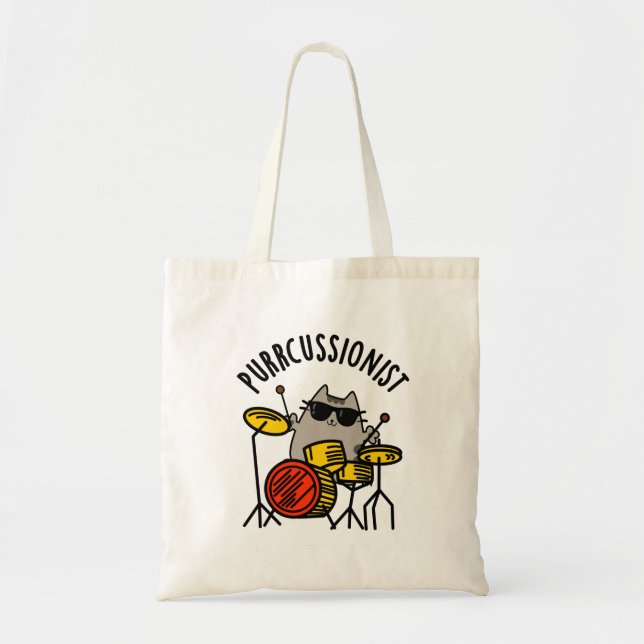 Tote Bag Purr-cussionniste Funny Drummer Cat Pun (Devant)