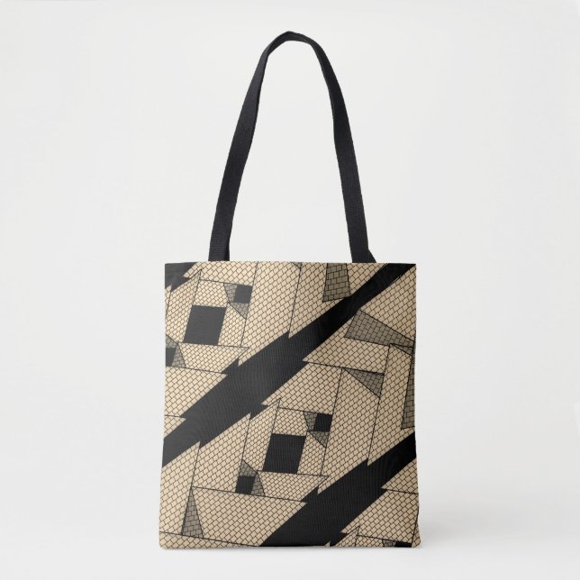 Tote Bag Pyramides à travers le jaune sur le noir (Devant)