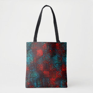 Tote Bag Quadriculados riscados em vermelho e azul claro.