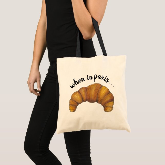 Tote Bag Quand à Paris Français Croissant Pâtisserie (Devant (produit))