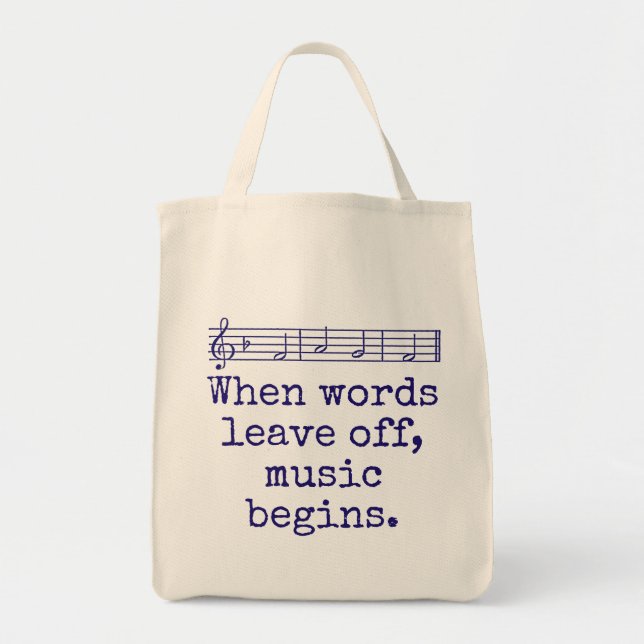 Tote Bag Quand les mots quittent - Citation de musique (Devant)