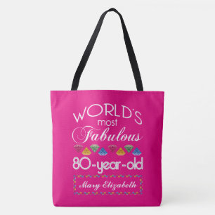 Tote Bag quatre-vingtième Anniversaire la plupart de rose