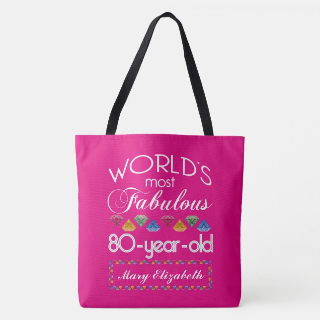 Tote Bag quatre-vingtième Anniversaire la plupart de rose (Devant)