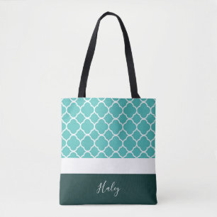 Tote Bag Quatrefoil Turquoise personnalisé avec fond fonc