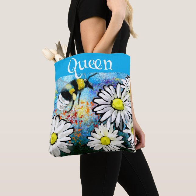 Tote Bag Queen Bee Whimsical Bumblebee Daisies Personnalisé (De près)