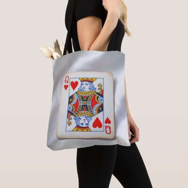 Tote Bag Queen of Hearts On White Satin Fabric (De près)