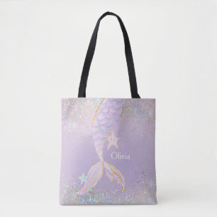 Tote Bag Queue de sirène de Parties scintillant en aquarell
