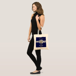 Tote Bag Quinceanera Marine Bleue Argent Élégante Princesse