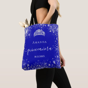 Tote Bag Quinceanera royal bleu argent parties scintillant 
