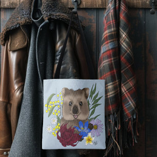 Tote Bag Quokka Heureux Australie Floral Bleu