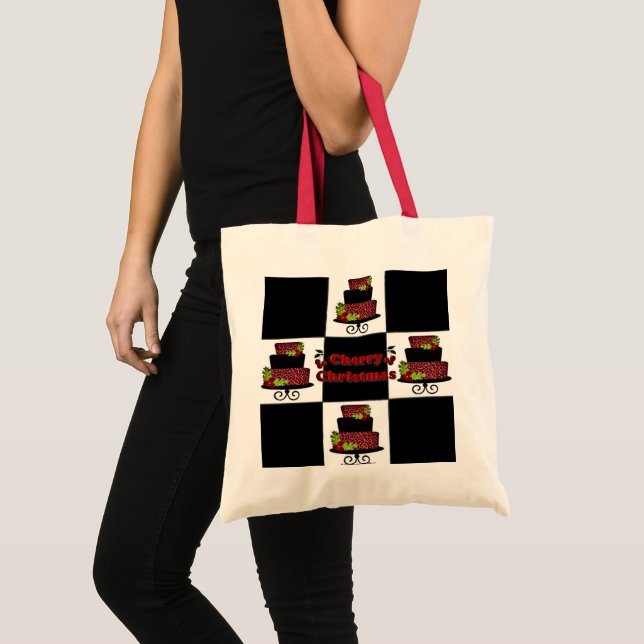 Tote Bag RAB Rockabilly cerise Noël Carreaux de gâteau de N (Devant (produit))