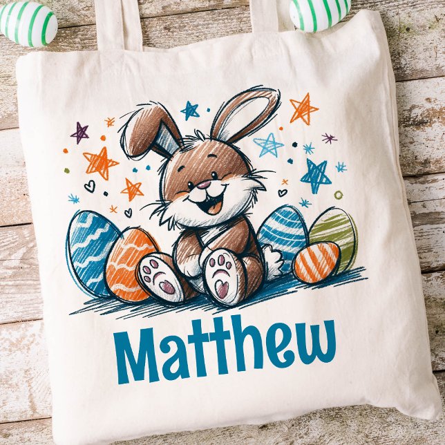 Tote Bag Rabbit Pâques Enfants Nom Garçons Bunny Bunny (Boys Easter Tote)