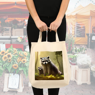 Tote Bag Raccoon Family Wildlife Portrait