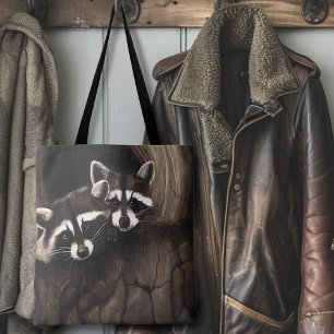 Tote Bag Raccoons Brown Cute Tree