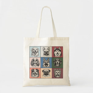 Tote Bag Races de chiens mignons Pop Art Grille de collage