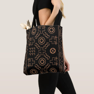 Tote Bag Racines d'or : Elégance marocaine noire et tribale