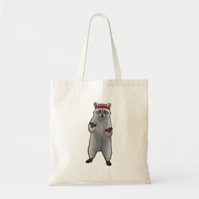 Tote Bag Racoon à Fitness avec Dumbbells (Devant)