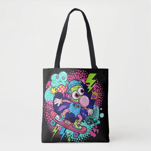 Tote Bag Rad Cartoon Skateboarder - Bubblegum & Lightning S (Devant)