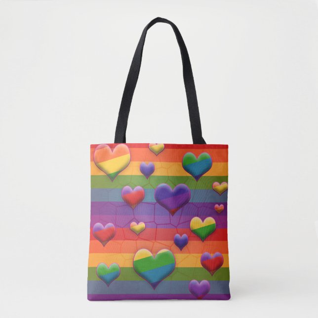 Tote Bag Rad Rainbow Hearts Striped Retro Fun Motif (Devant)