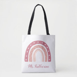 Tote Bag Rainbow Boho Pastel Cadeau de l’enseignant rose