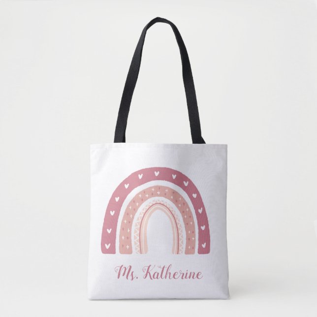 Tote Bag Rainbow Boho Pastel Cadeau de l’enseignant rose (Devant)