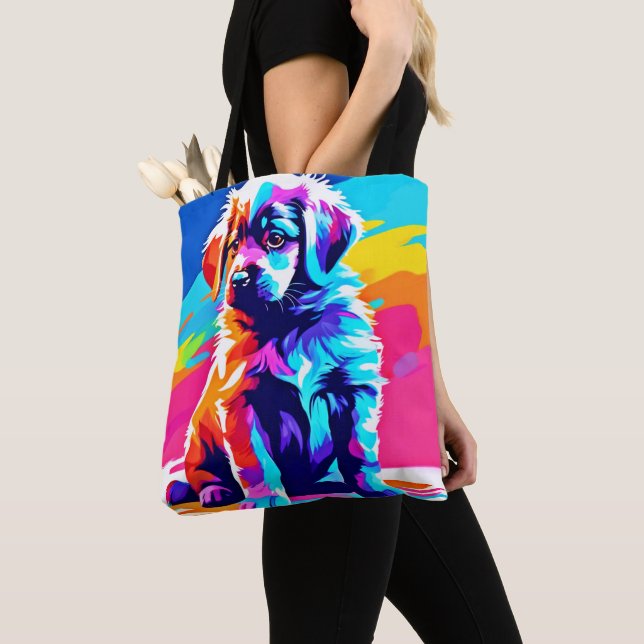 Tote Bag Rainbow Hug Dog Art (De près)