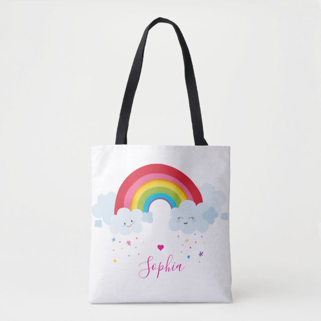 Tote Bag RAINBOW mignon nuages jolies couleurs vives nom (Devant)
