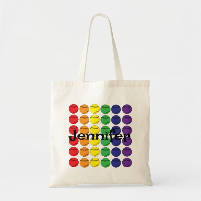 Tote Bag Rainbow Softball avec nom (Devant)