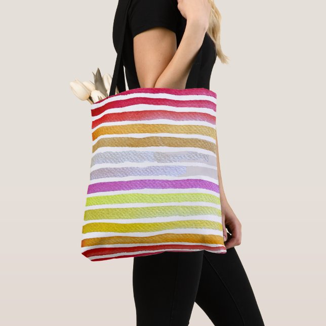 Tote Bag Rainbow stripes cute watercolor (De près)