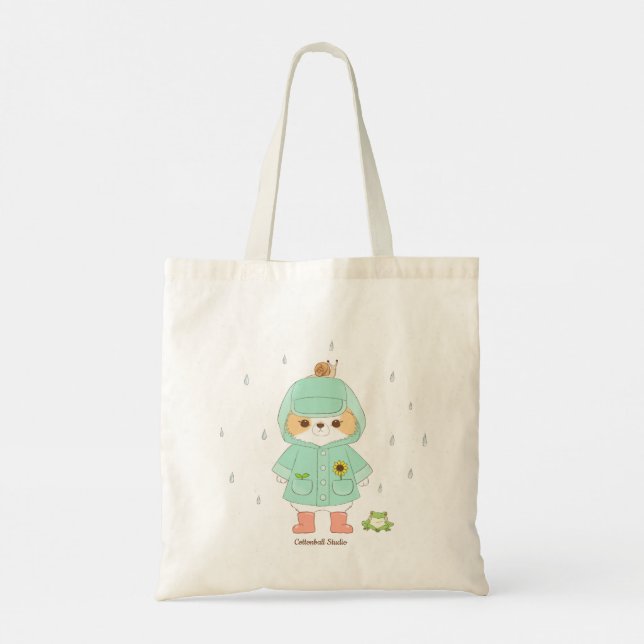 Tote Bag Rainey Day Mochi in a Raincoat and Frog, Snail (Dos)