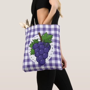 Tote Bag Raisins sur Plaid violet blanc