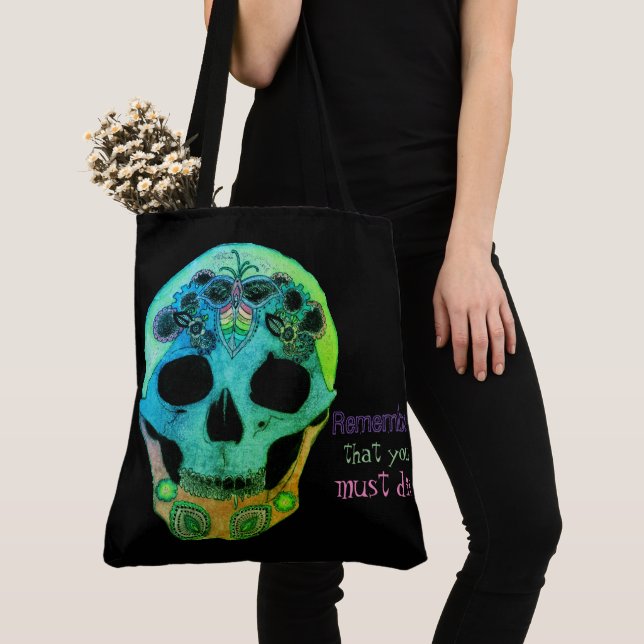 Tote Bag Rappelez-vous que vous devez mourir collier plaqué (De près)