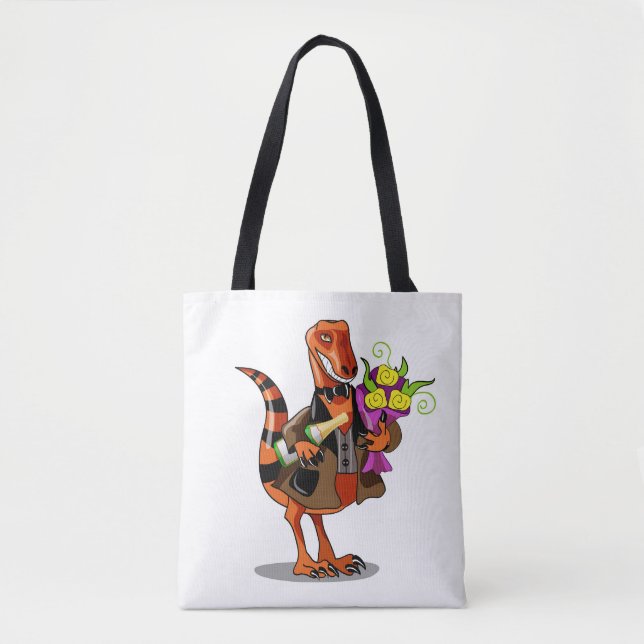 Tote Bag Raptor Tenant Une Bouteille De Vin Et Fleurs Étinc (Devant)
