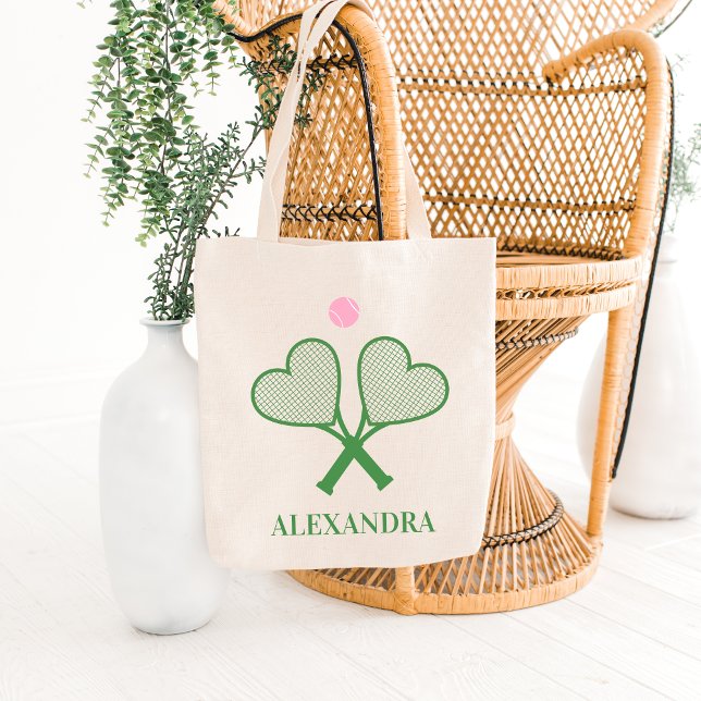 Tote Bag Raquette de coeur de tennis personnalisée unique (Créateur téléchargé)