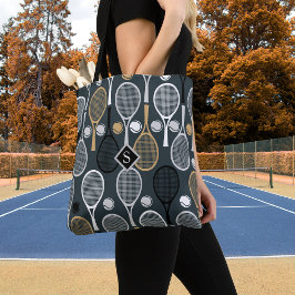Tote Bag Raquettes de tennis Personnalisées Monogramme Nom 