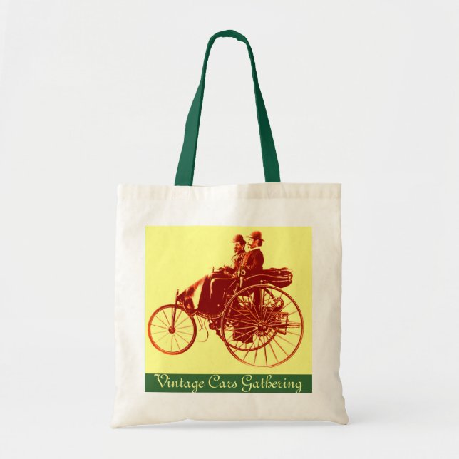 Tote Bag Rassemblement de voitures anciennes, jaune brun ve (Devant)