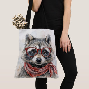 Tote Bag Raton laveur portant des lunettes rouges et un ban
