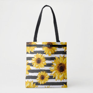 Tote Bag Rayé de Style Tournesol Floral