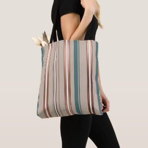 Tote Bag Rayé de vert beige et de cuivre élégant