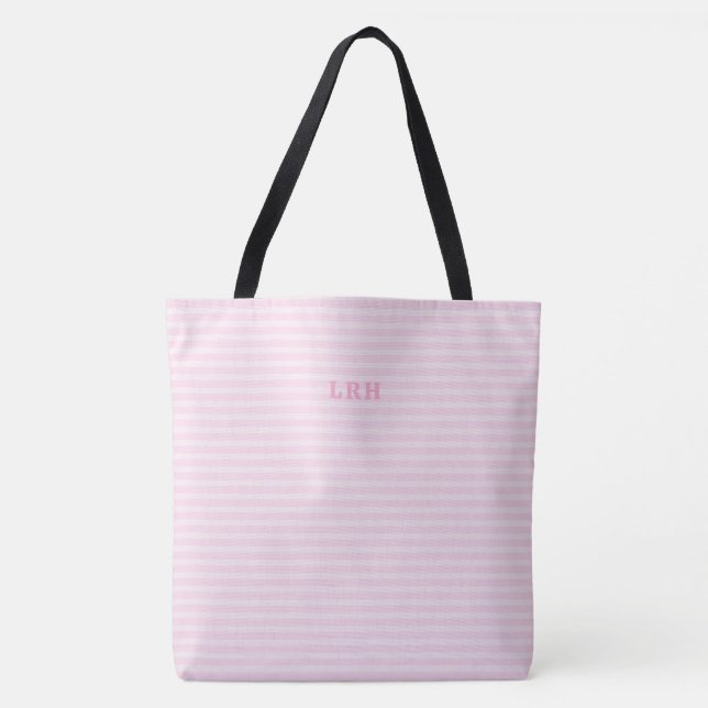 Tote Bag Raye Douce Rose Monogramme Classique Initiales (Devant)