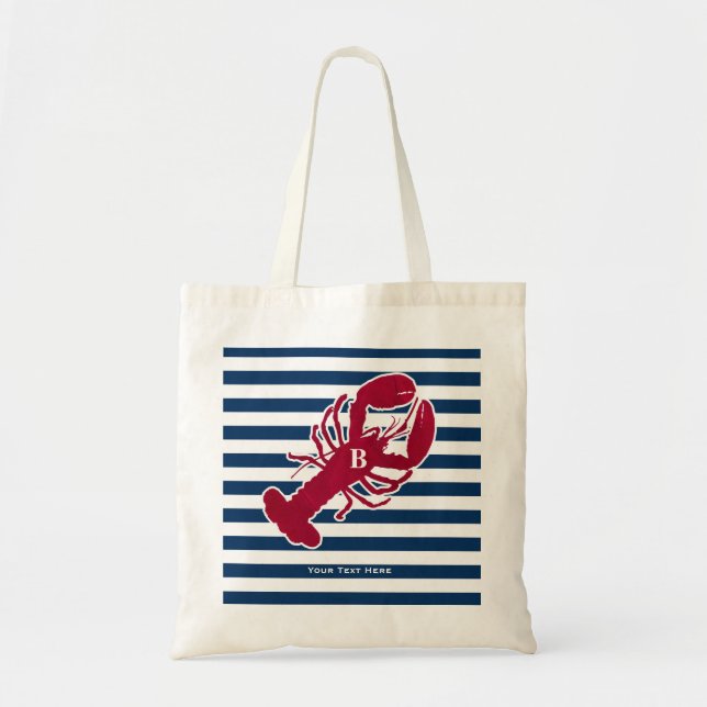 Tote Bag Rayure blanche bleue de monogramme rouge nautique (Devant)
