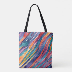 Tote Bag Rayures Aquarelle Orange, Rose Bleu Vert Violet